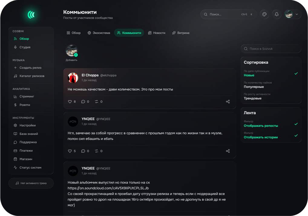 Лента комьюнити в Созвуке